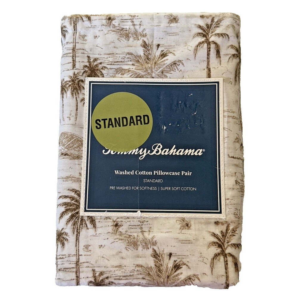 Tommy Bahama Surfside Brown Standard Pillowcases 100% Cotton Set of 2 Palm Trees